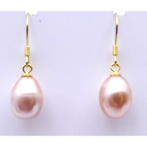 14k Gold Over Sterling Silver Freshwater Pearl Drop-Dangle Hook 1" Earrings